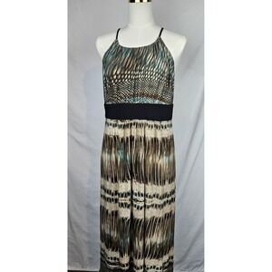 R & M Richards Safari Print Maxi Halter Dress Size 10 Vintage Boho Hippie